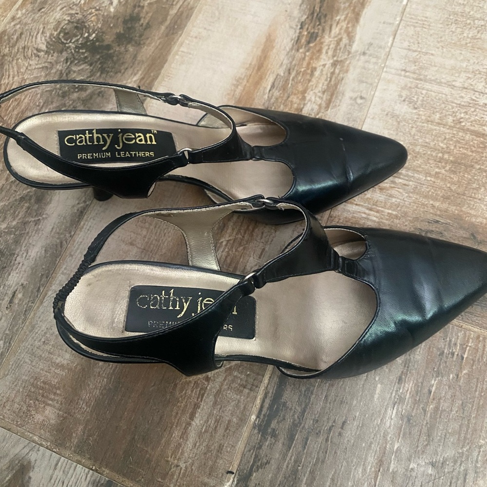 Cathy Jean Black Leather Strappy Heels